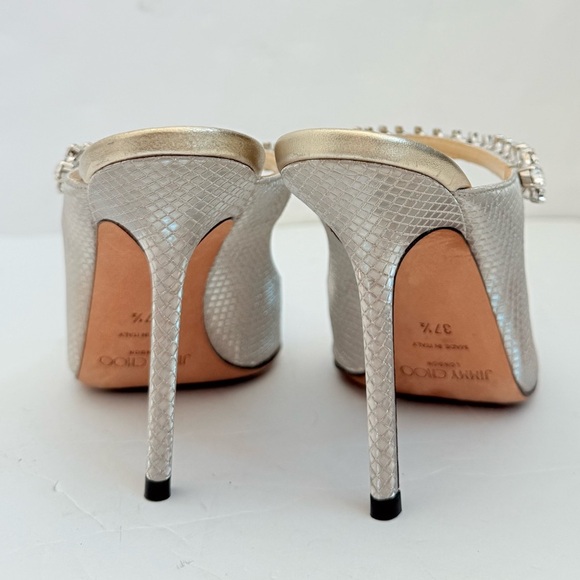 Jimmy Choo Gold Champagne Bing 100 Glitter Fabric Mules w/ Crystal Strap EU 37.5 - Picture 8 of 10
